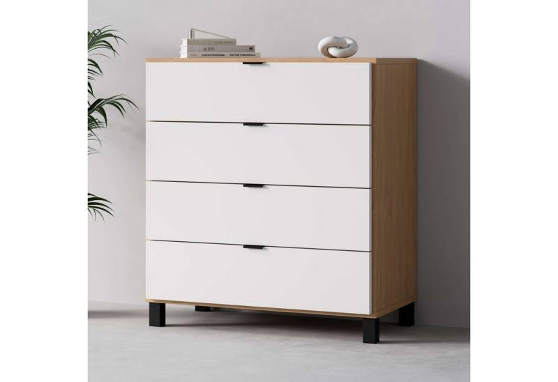 Vox Kommode SIMPLE Sideboard mit 4 Schubladen, Maße B/T/H: 90/47/94,5 cm, Soft-Close Function, mit schwarzen Metallgriffe von Vox