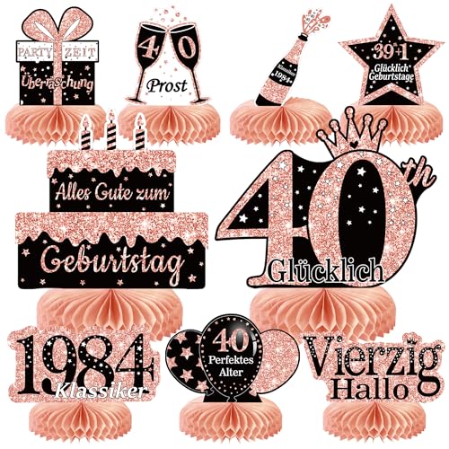 Voxisroma 40. Geburtstag Frauen 9 STK Roségold Rosa Bienenwabe Mittelstück Tischdeko Geburtstag,40 Geburtstag Deko,40 Geburtstag Party Deko Supplies,Geschenke Für Frauen Zum Geburtstag （Deutsche） von Voxisroma