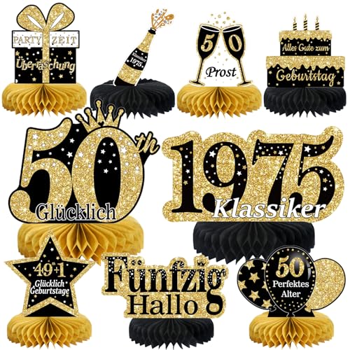 Voxisroma 50. Geburtstag Männer 9 STK Schwarze Goldene Bienenwabe Mittelstück Tischdeko Geburtstag,50 Deko,50 Party Deko Für Frauen,Mann,Geschenke （Deutsche） von Voxisroma