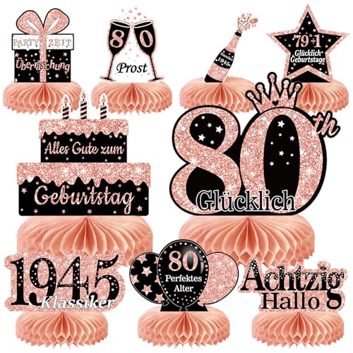 Voxisroma 80. Geburtstag Frauen 9 STK Roségold Rosa Bienenwabe Mittelstück Tischdeko Geburtstag,80 Geburtstag Deko,80 Geburtstag Party Deko Supplies,Geschenke Für Frauen Zum Geburtstag （Deutsche） von Voxisroma