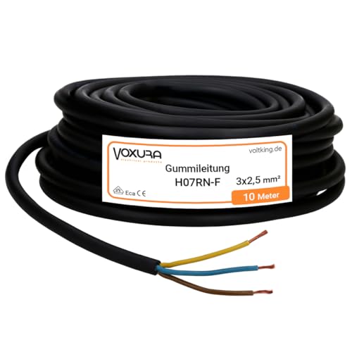 Voxura H07RN-F 3x2,5 mm² 10 Meter Gummileitung flexibel mit Schutzleiter 3G2,5 UV-resistent ölbeständig für Außenbereich Campingkabel Baustellenkabel Voxura H07RN-F 3x2,5 mm² 10 Meter Gummileitung flexibel mit Schutzleiter 3G2,5 UV-resistent ölbeständig für Außenbereich Campingkabel Baustellenkabel von Voxura