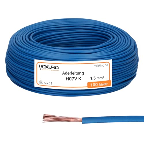 H07V-K 1,5 mm² blau 100 Meter Aderleitung flexibel Verdrahtungsleitung Einzelader Litze PVC 1,5mm2 H07V-K 1,5 mm² blau 100 Meter Aderleitung flexibel Verdrahtungsleitung Einzelader Litze PVC 1,5mm2 von Voxura