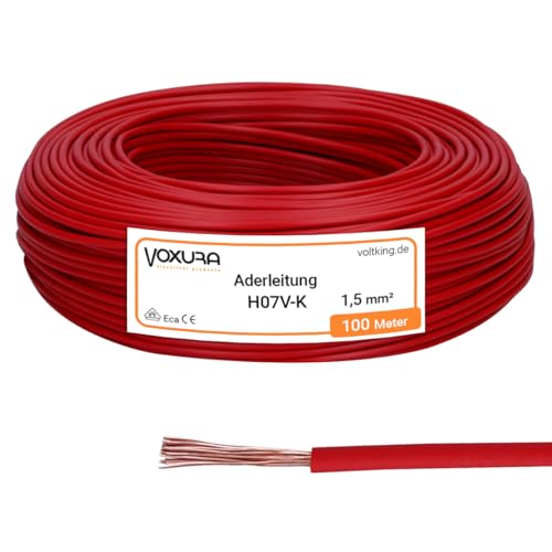 H07V-K 1,5 mm² rot 100 Meter Aderleitung flexibel Verdrahtungsleitung Einzelader Litze PVC 1,5mm2 H07V-K 1,5 mm² rot 100 Meter Aderleitung flexibel Verdrahtungsleitung Einzelader Litze PVC 1,5mm2 von Voxura
