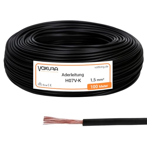 H07V-K 1,5 mm² schwarz 100 Meter Aderleitung flexibel Verdrahtungsleitung Einzelader Litze PVC 1,5mm2 H07V-K 1,5 mm² schwarz 100 Meter Aderleitung flexibel Verdrahtungsleitung Einzelader Litze PVC 1,5mm2 von Voxura