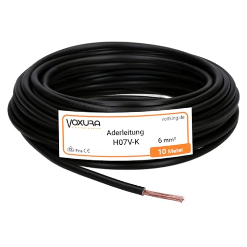 H07V-K 6 mm² schwarz 10 Meter Aderleitung flexibel Verdrahtungsleitung Einzelader Litze PVC 6mm2 H07V-K 6 mm² schwarz 10 Meter Aderleitung flexibel Verdrahtungsleitung Einzelader Litze PVC 6mm2 von Voxura