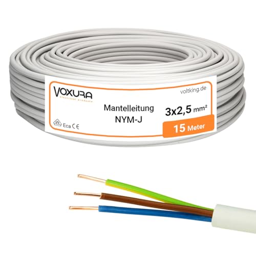 NYM-J 3x2,5 mm² 15m Ring Mantelleitung Installationskabel Stromkabel Feuchtraumkabel Kupfer von Voxura