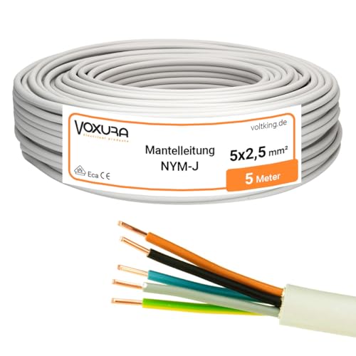 NYM-J 5x2,5 mm² 5m Ring Mantelleitung Installationskabel Stromkabel Feuchtraumkabel Kupfer von Voxura