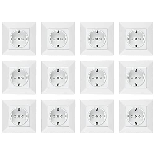 Voxura Concept Komplett Set 12x Schuko Steckdose mit erhöhtem Berührungsschutz + 12x Abdeckrahmen 1-fach 50 x 50 mm weiß von Voxura