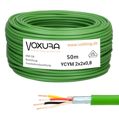Voxura EIB Busleitung YCYM 2x2x0,8 50m Ring grün Buskabel Telekommunikationskabel KNX Datenübertragung von Voxura
