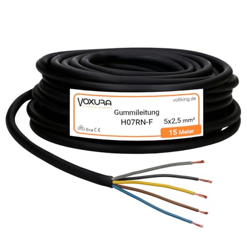 Voxura H07RN-F 5x2,5 mm² 15 Meter Gummileitung flexibel mit Schutzleiter 5G2,5 UV-resistent ölbeständig für Außenbereich Campingkabel Baustellenkabel Voxura H07RN-F 5x2,5 mm² 15 Meter Gummileitung flexibel mit Schutzleiter 5G2,5 UV-resistent ölbeständig für Außenbereich Campingkabel Baustellenkabel von Voxura