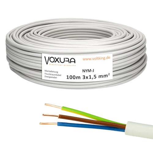 NYM-J 3x1,5 mm² 100m Ring Mantelleitung Installationskabel Stromkabel Feuchtraumkabel Kupfer von Voxura