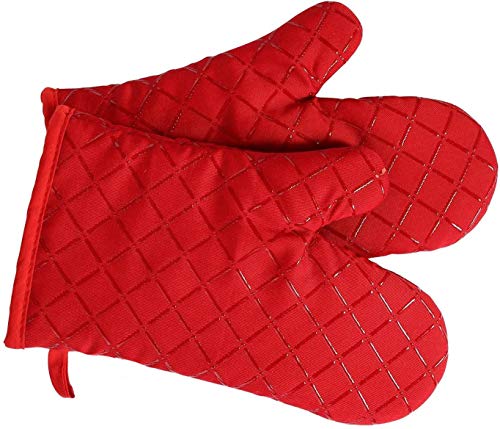 Premium Anti-Rutsch Ofenhandschuhe (1 Paar) bis zu 240 °C - Silikon Extrem Hitzebeständige Grillhandschuhe BBQ Handschuhe - Backofen Handschuhe, zum Kochen, Backen, Barbecue Isolation Pads (rot) von Voarge