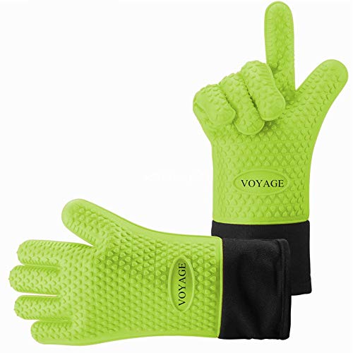 VOYAGE Premium Ofenhandschuhe (2er Set) bis zu 350 °C - Silikon Extrem Hitzebeständige Grillhandschuhe BBQ Handschuhe zum Backen, Barbecue, Extra lange Topfhandschuhe für extreme Sicherheit (Grüne) von Voyage