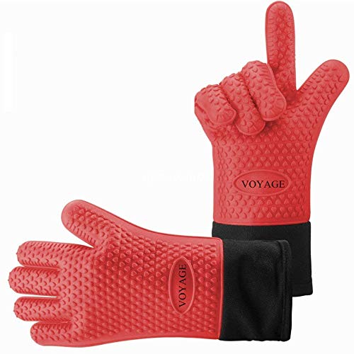 Voyage Premium Ofenhandschuhe (2er Set) bis zu 350°C - Silikon Extrem Hitzebeständige Grillhandschuhe BBQ Handschuhe zum Backen, Barbecue, Extra Lange Topfhandschuhe für Extreme Sicherheit (Rot) von Voyage