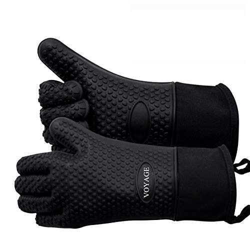 Voyage Premium Ofenhandschuhe (2er Set) bis zu 350°C - Silikon Extrem Hitzebeständige Grillhandschuhe BBQ Handschuhe zum Backen, Barbecue, Extra Lange Topfhandschuhe für Extreme Sicherheit(Schwarz) von Voyage