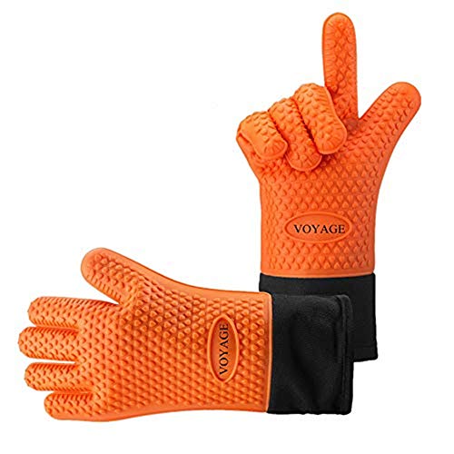 Voyage Premium Ofenhandschuhe (2er Set) bis zu 500 °C - Silikon Extrem Hitzebeständige Grillhandschuhe BBQ Handschuhe zum Kochen, Backen, Barbecue Isolation Pads für Extreme Sicherheit (Orange) von Voyage