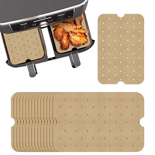 Voyyphixa 100 Stück Rechteckig Ungebleichtes Backpapier für Heissluftfriteuse Airfryer Air Fryer Liners Backpapier für Heißluftfritteuse Perforiert für Backofen, Mikrowelle, Dampfgarer (100PCS) von Voyyphixa