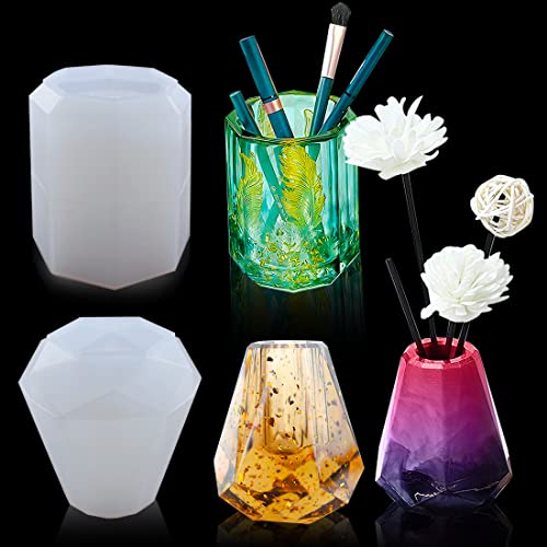 Voyyphixa 2pcs Resin Silikonform Blumentopf Epoxidharz Formen Stiftehalter Silikonformen Epoxidharz Vase Gießform Stiftebox DIY Set Box Tasse Kerzenhalter Schachtel Badezimmer Accessoires von Voyyphixa