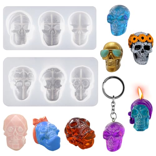 Voyyphixa 6 Stück Epoxidharz Silikonform Schädel Silikonformen Gießformen 3D Totenkopf Halloween Kerzenform Skull Resin Mold Harz Formen DIY Dekoration für Haus, Kerze, Aromatherapie (Skull Mold) von Voyyphixa