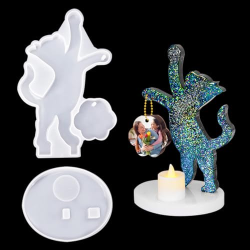 Voyyphixa Kerzenhalter Silikonform Epoxidharz Formen Katze mit Sockel Bilderrahmen Silikonform Gießform Tier Resin Molds 3D Harzform Ornamente Gießen für DIY Geburtstagsgeschenk Haus Dekoration von Voyyphixa