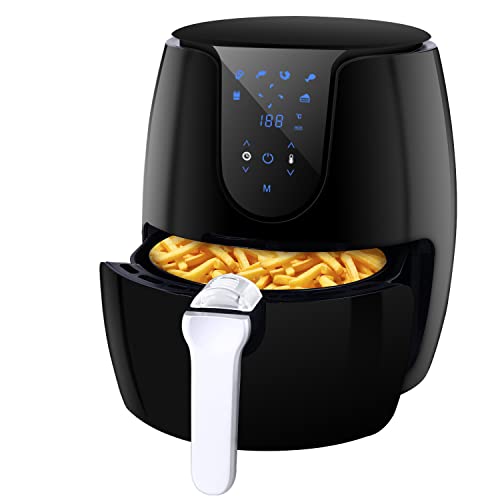 Heißluftfritteuse mit 6 Verschiedenen Kochprogrammen Heissluftfritteuse ohne Öl, einfach zu reinigen, LED-Touchscreen mit Rezeptbuch 1500W Fritteuse(MEHRWEG) ,Schwarz von Vpcok Direct