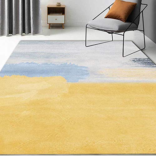 Moderner Kurzflor Teppichläufer Anti Rutsch Pflegeleicht Ideal für Flur Wohnzimmer Schlafzimmer Einfaches abstraktes gelb-blaues Aquarell 80 x 120 cm von Vqbawmloㅤ