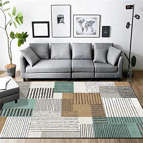 Vqbawmloㅤ Designer Kurzflor Teppich Waschbar Wohnzimmer Teppich mit rutschfest Pflegeleicht Schlafzimmer Teppich Einfaches geometrisches Farbblockspleißen 120 x 160 cm von Vqbawmloㅤ