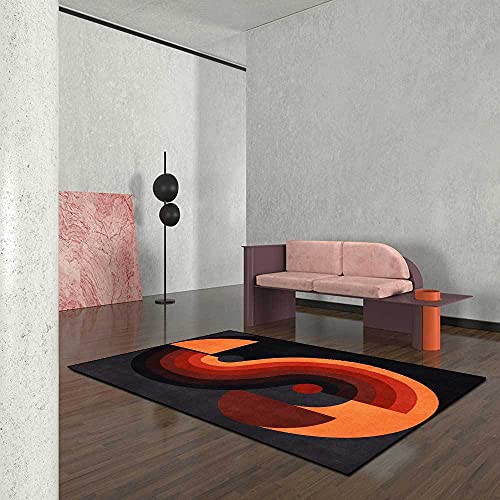Vqbawmloㅤ Designer Kurzflor Teppich Waschbar Wohnzimmer Teppich mit rutschfest Pflegeleicht Schlafzimmer Teppich Moderne einfache orange-Schwarze Geometrie 120 x 160 cm von Vqbawmloㅤ