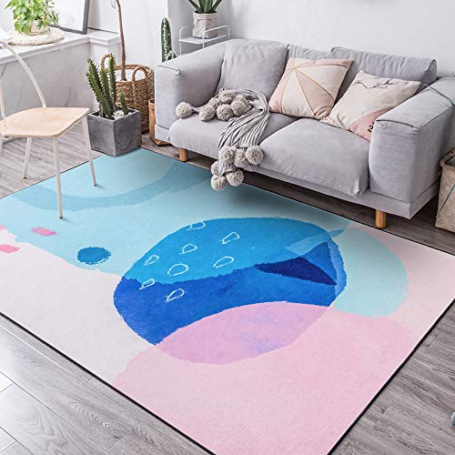 Vqbawmloㅤ Großer Kurzflor Teppich Waschbarer Pflegeleicht Teppich Schlafzimmer Esszimer Küchenteppich Teppich Modernes, einfaches Aquarell-Rosa-Blau 200 x 290 cm von Vqbawmloㅤ