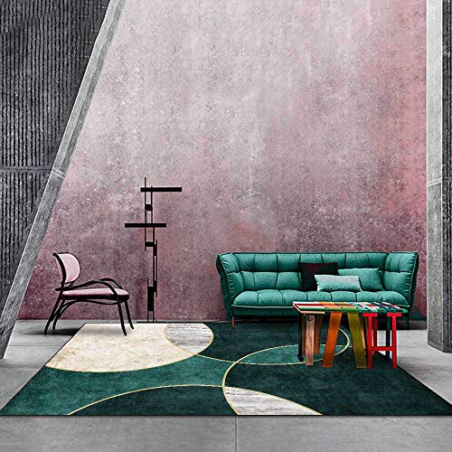 Vqbawmloㅤ Indoor Groß Teppich Waschbarer Kurzflor Wohnzimmer Teppich rutschfest Moderne Deko Teppich Einfaches modernes geometrisches Grün 180 x 280 cm von Vqbawmloㅤ