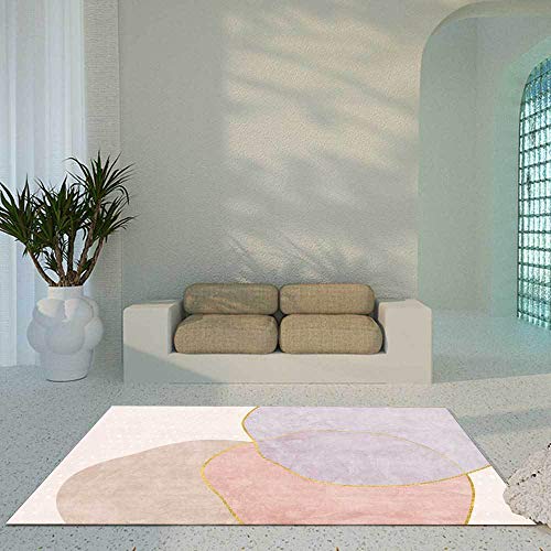 Vqbawmloㅤ Kurzflor Designer Teppich rutschfest Waschbar Moderne Deko Teppich Wohnzimmer Schlafzimmer Teppich Einfacher geometrischer lila-rosa-Grauer Block 140 x 180 cm von Vqbawmloㅤ