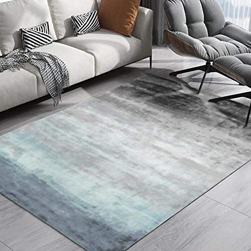 Vqbawmloㅤ Kurzflor Flur Runner Teppiche Waschbare rutschfest Teppiche Entryway Schlafzimmer Teppiche Einfache, Moderne blau-grau-weiße Tinte 70 x 140 cm von Vqbawmloㅤ
