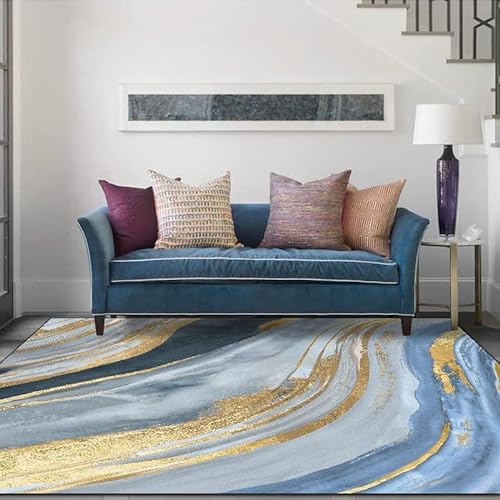 Vqbawmloㅤ Kurzflor Flur Runner Teppiche Waschbare rutschfest Teppiche Entryway Schlafzimmer Teppiche Moderne, hellluxuriöse, blaugraue, geschwungene Linie 70 x 140 cm von Vqbawmloㅤ
