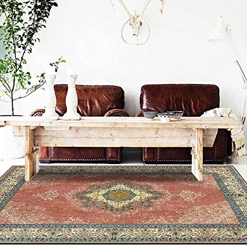 Vqbawmloㅤ Kurzflor Modern Teppich rutschfest Waschbar Teppich Schlafzimmer Esszimmer KüChe Teppich Linie floraler Ethno-Stil rot 100 x 160 cm von Vqbawmloㅤ