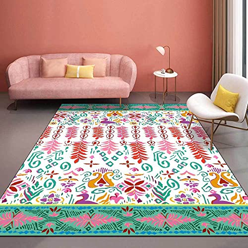 Vqbawmloㅤ Kurzflor Schlafzimmer Teppich Indoor Waschbar Pflegeleicht Teppiche für Balkon Küche Wohnzimmer Teppich Blumen-Ethno-Stil rot grün gelb 160 x 230 cm von Vqbawmloㅤ