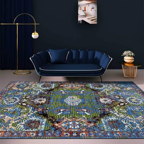 Vqbawmloㅤ Kurzflor Wohnzimmer Teppich Pflegeleicht rutschfest Teppich Schlafzimmer Arbeitszimmer Büro Teppich Retro-geometrisches Blaugrün 130 x 150 cm von Vqbawmloㅤ