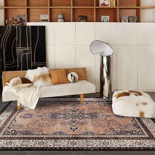 Vqbawmloㅤ Moderner Kurzflor Teppich Waschbar Pflegeleicht Teppich Schlafzimmer Esszimer Küchen Teppich Retro-Tan-Ethno-Stil 150 x 180 cm von Vqbawmloㅤ