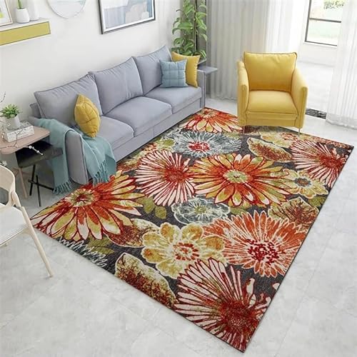 Vqbawmloㅤ Moderner Kurzflor Teppich Waschbar Pflegeleicht Teppich Schlafzimmer Esszimer Küchen Teppich Retro botanische Blume rot 150 x 180 cm von Vqbawmloㅤ