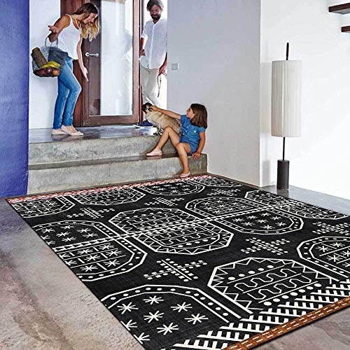 Vqbawmloㅤ Moderner Kurzflor Teppichläufer Anti Rutsch Pflegeleicht Ideal für Flur Wohnzimmer Schlafzimmer Einfache geometrische Linien im ethnischen Stil 80 x 120 cm von Vqbawmloㅤ