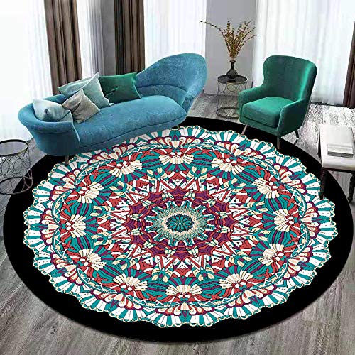 Vqbawmloㅤ Runder Teppiche für Wohnzimmer, Schlafzimmer, Esszimmer rutschfest Großer Teppich Kurzflorteppich Waschbarer Teppich Modische Blumen im ethnischen Stil, ∅180 cm von Vqbawmloㅤ