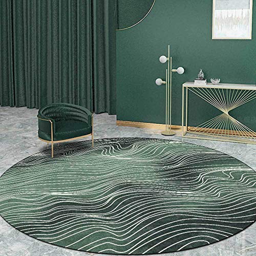 Vqbawmloㅤ Runder Teppich Wohnzimmer rutschfest Teppich Schlafzimmer Flauschig Spielzimmer Kurzflor Waschbarer Teppich Moderne, leichte, luxuriöse grüne und weiße Linien, ∅100 cm von Vqbawmloㅤ
