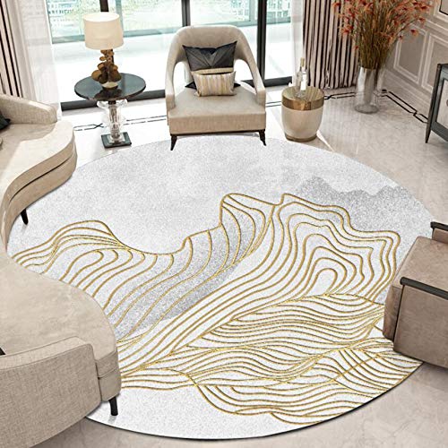 Vqbawmloㅤ Runder Großer Teppich Kurzflorteppich Waschbarer Wohnzimmer rutschfest Teppich Schlafzimmer für Spielzimmer abstrakte Goldlinientinte, ∅200 cm von Vqbawmloㅤ