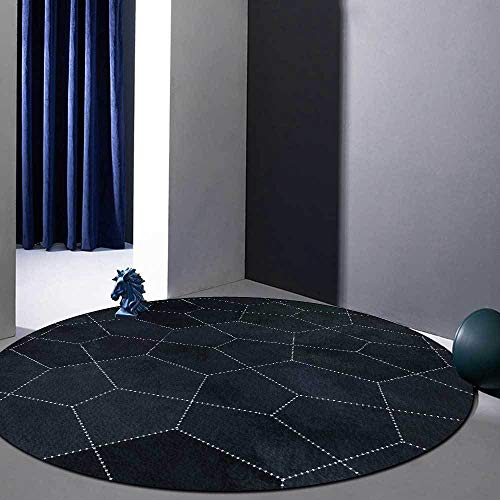 Vqbawmloㅤ Runder Teppich Waschbar in Waschmaschine,Teppich Kurzflor Weicher Teppich für Wohnzimmer,Schlafzimmer,kinderzimmer Modernes minimalistisches geometrisches Blauschwarz, ∅ 60 cm von Vqbawmloㅤ