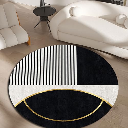 Vqbawmloㅤ Runder Designer Teppich Wohnzimmer, Esszimmer Pflegeleicht Teppich Schlafzimmer Büro Kurzflor Weich rutschfest Einfaches geometrisches Schwarz-Weiß-Spleißen, ∅110 cm von Vqbawmloㅤ