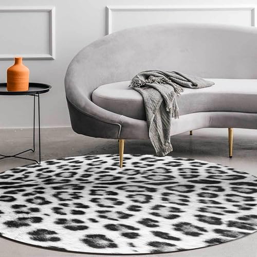 Vqbawmloㅤ Runder Großer Teppich Kurzflorteppich Waschbarer Wohnzimmer rutschfest Teppich Schlafzimmer für Spielzimmer Stilvoller schwarz-weißer Leopardenmuster, ∅200 cm von Vqbawmloㅤ