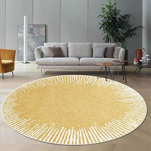 Vqbawmloㅤ Runder Kurzflor Designer Teppich Schlafzimmer rutschfeste Teppiche Dekorative Teppiche für das Wohnzimmer Pflegeleicht Abstrakte einfache gelbe und weiße Linien, ∅120 cm von Vqbawmloㅤ