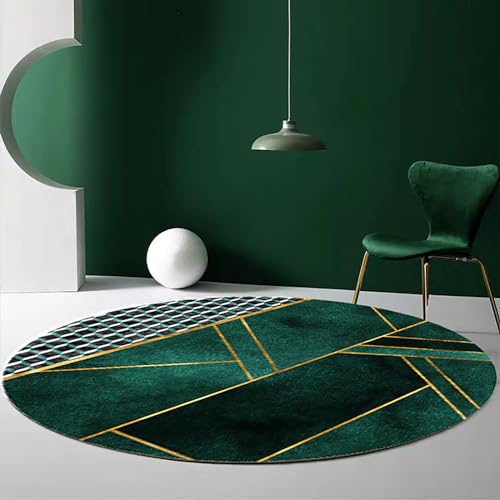 Vqbawmloㅤ Runder Kurzflor Designer Teppich Schlafzimmer rutschfeste Teppiche Dekorative Teppiche für das Wohnzimmer Pflegeleicht Helles, luxuriöses grünes geometrisches Spleißen, ∅120 cm von Vqbawmloㅤ