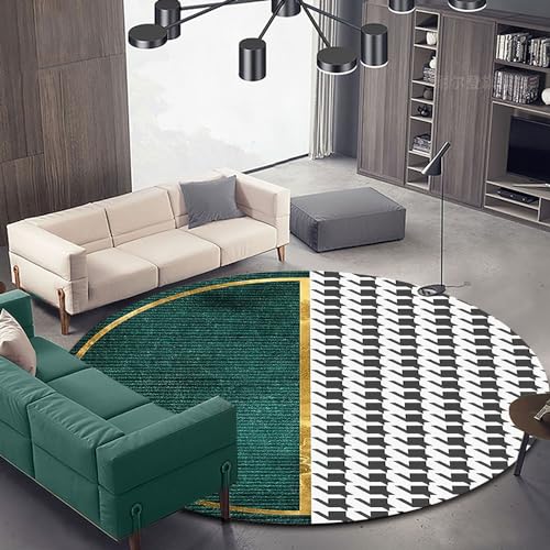 Vqbawmloㅤ Runder Kurzflor Designer Teppich Schlafzimmer rutschfeste Teppiche Dekorative Teppiche für das Wohnzimmer Pflegeleicht Hellgrüner gespleißter Hahnentrittmuster, ∅120 cm von Vqbawmloㅤ
