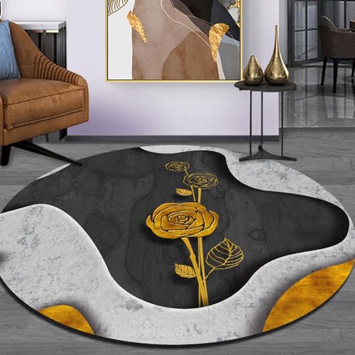 Vqbawmloㅤ Runder Kurzflor Designer Teppich Schlafzimmer rutschfeste Teppiche Dekorative Teppiche für das Wohnzimmer Pflegeleicht Leichte, luxuriöse, Moderne goldene Rose, ∅120 cm von Vqbawmloㅤ