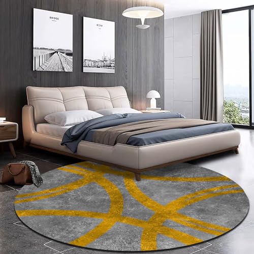 Vqbawmloㅤ Runder Kurzflor Designer Teppich Schlafzimmer rutschfeste Teppiche Dekorative Teppiche für das Wohnzimmer Pflegeleicht Moderne Kurven in Graugold, ∅120 cm von Vqbawmloㅤ